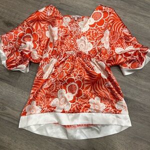 6 Degrees Red and White Floral Blouse